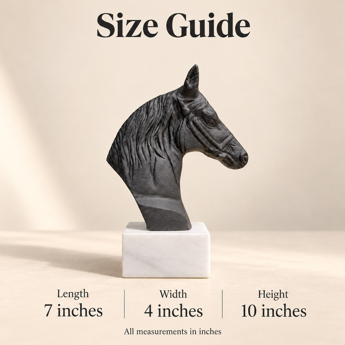 Waypoint Black Horse Head Aluminium Sculpture on Marble Base