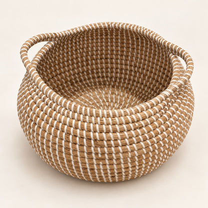 Waypoint Natural Rattan Storage Basket – White Weave & Handles