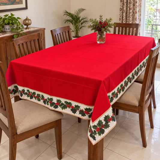 Waypoint Christmas Red Tablecloth – Holly & Berries Border