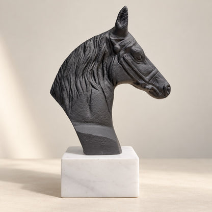 Waypoint Black Horse Head Aluminium Sculpture on Marble Base
