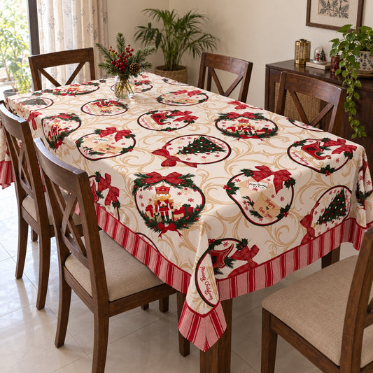 Waypoint Ivory Christmas Medallion Tablecloth – Striped Frill