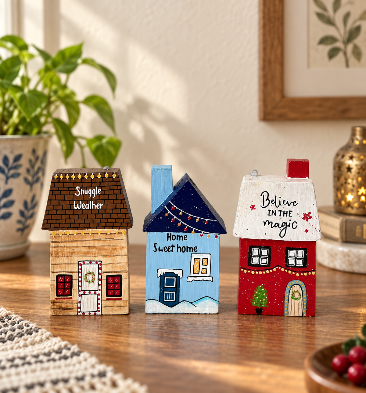 Snowy Xmas Miniature House Set of 3