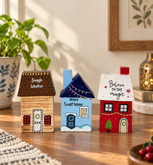 Snowy Xmas Miniature House Set of 3