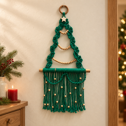 Green Macramé Christmas Tree Wall Hanging
