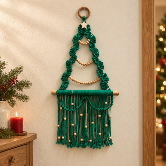 Green Macramé Christmas Tree Wall Hanging