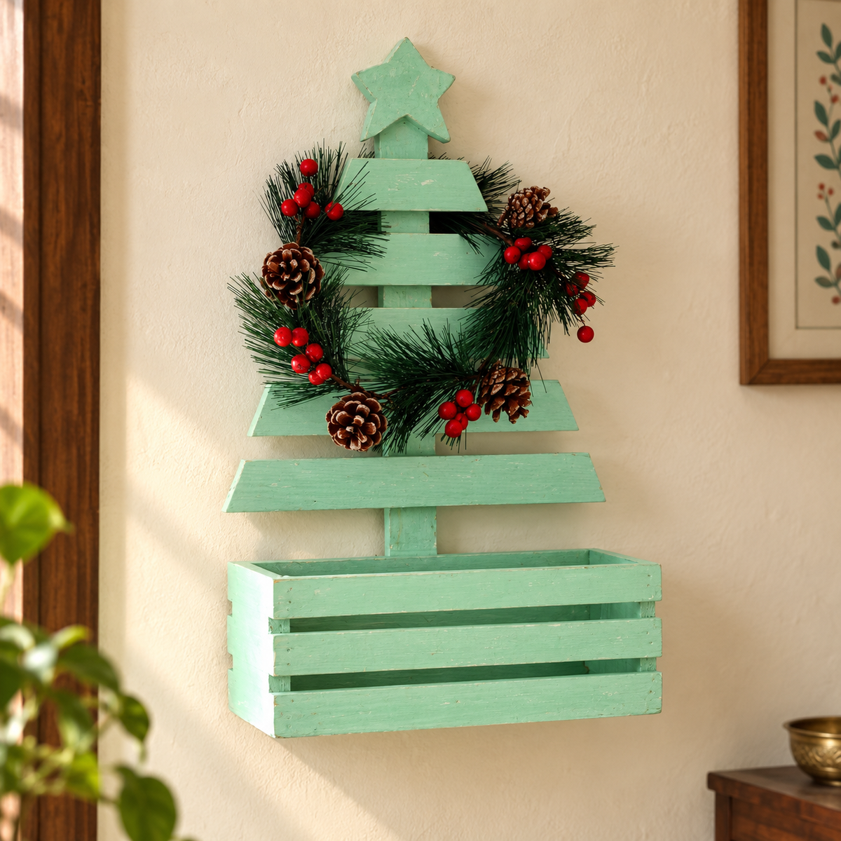 Mint Christmas Star Basket Frame – Big