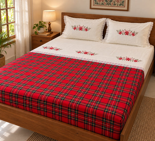 Waypoint Festive Bloom Tartan Cotton Bedsheet Set