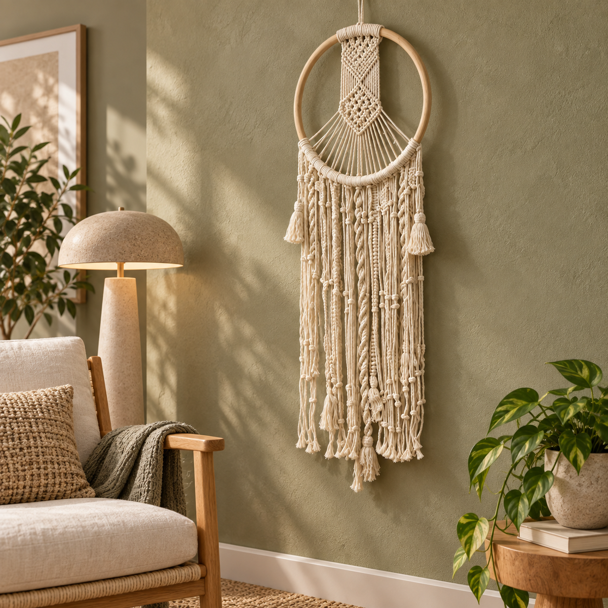 Blissful White Macramé Dream Catcher Wall Hanging