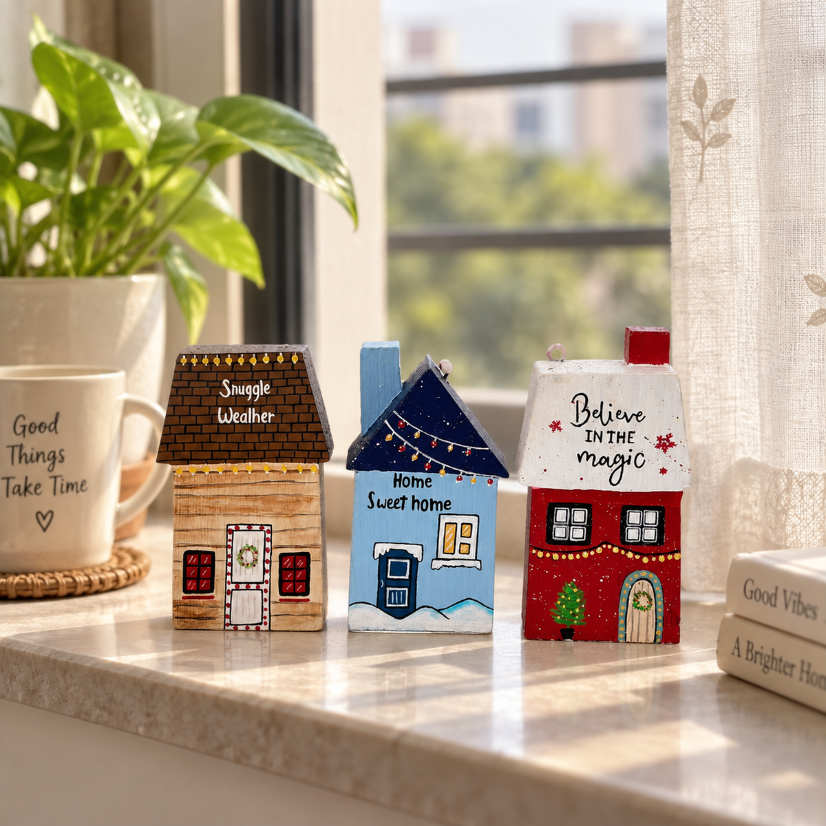 Snowy Xmas Miniature House Set of 3