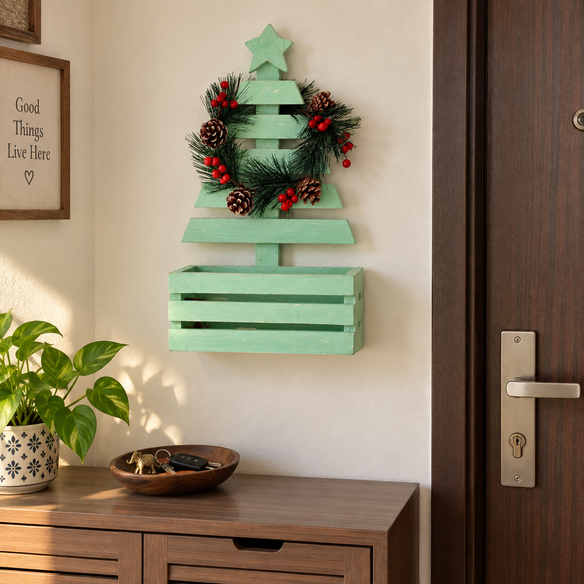 Mint Christmas Star Basket Frame – Big