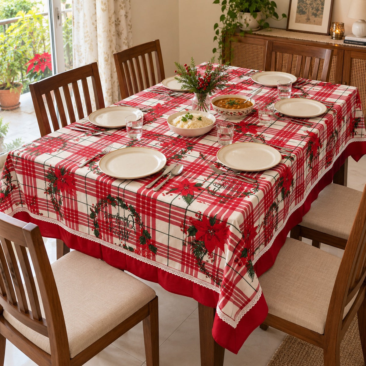 Waypoint Christmas Tartan & Wreath Tablecloth – Lace & Frill
