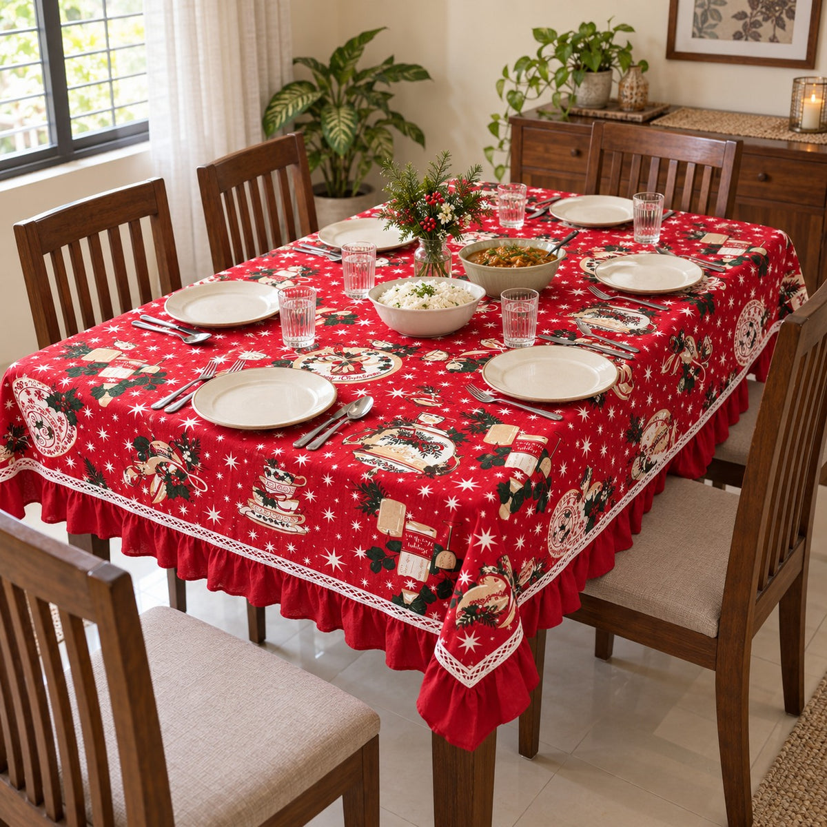 Waypoint Christmas Feast Red Tablecloth – Lace & Frill