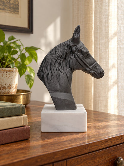 Waypoint Black Horse Head Aluminium Sculpture on Marble Base