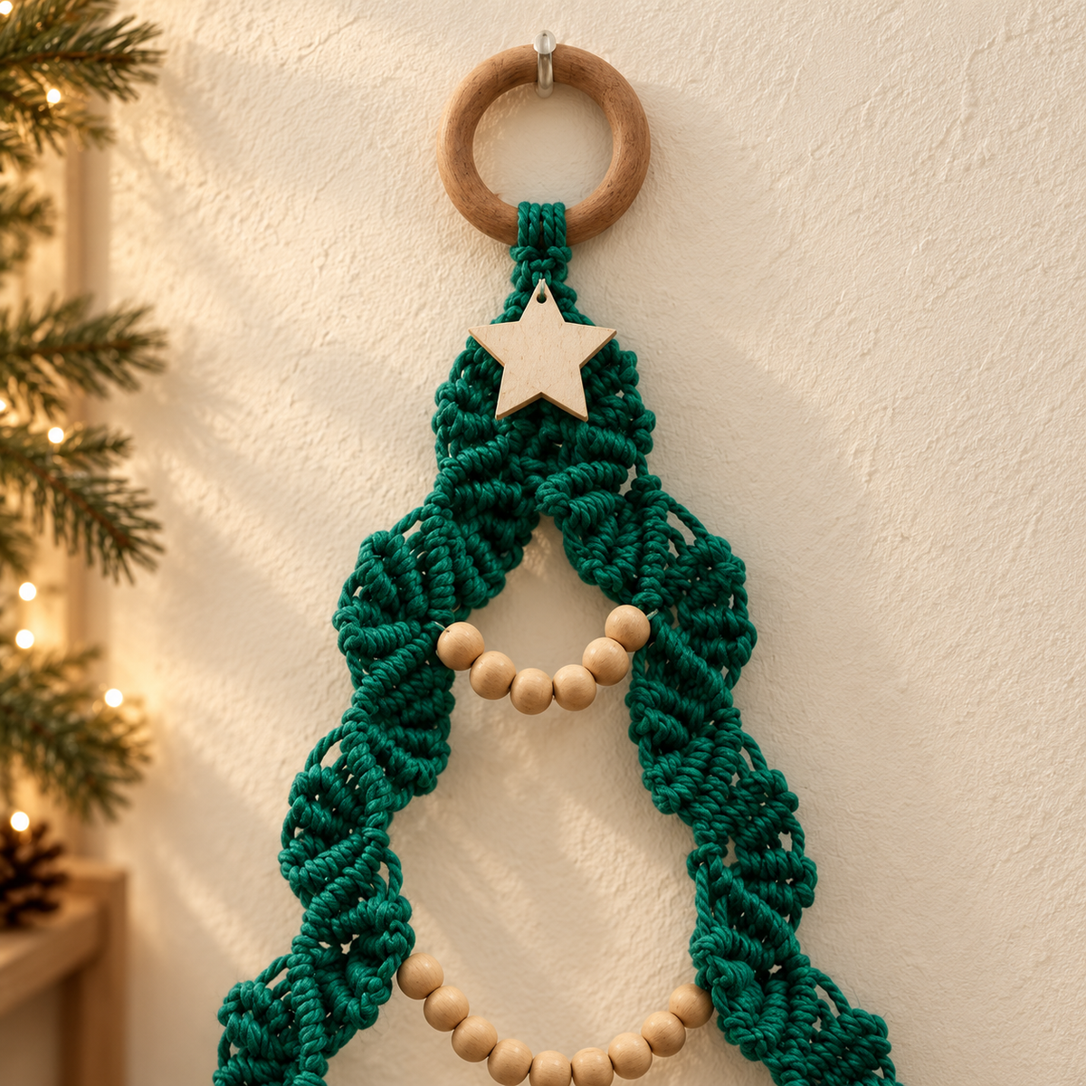 Green Macramé Christmas Tree Wall Hanging