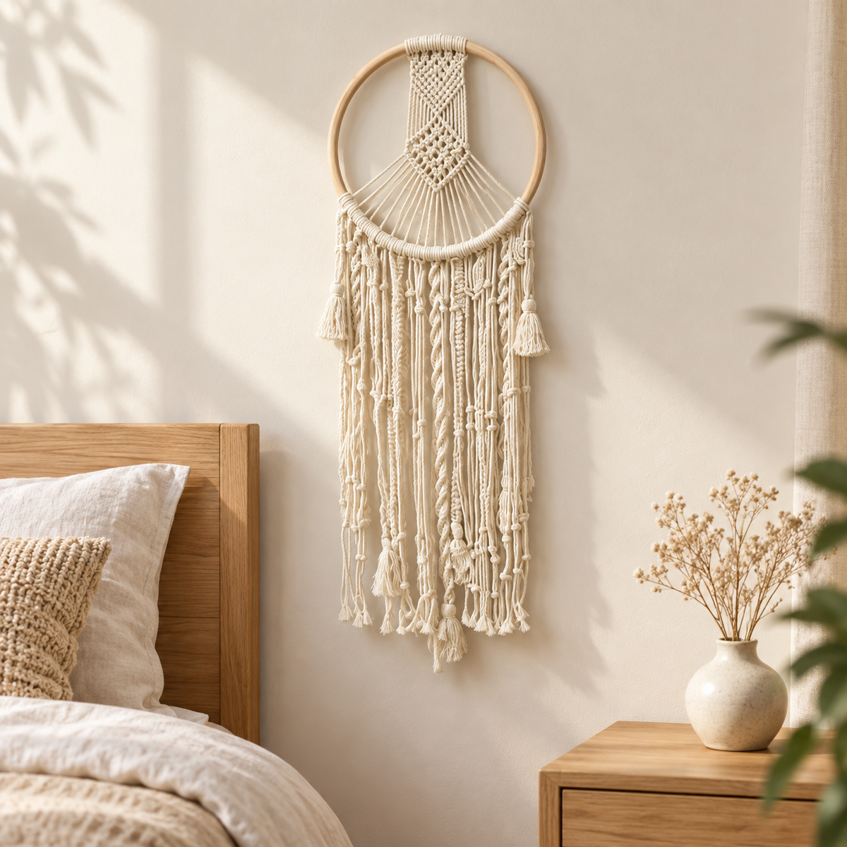 Blissful White Macramé Dream Catcher Wall Hanging