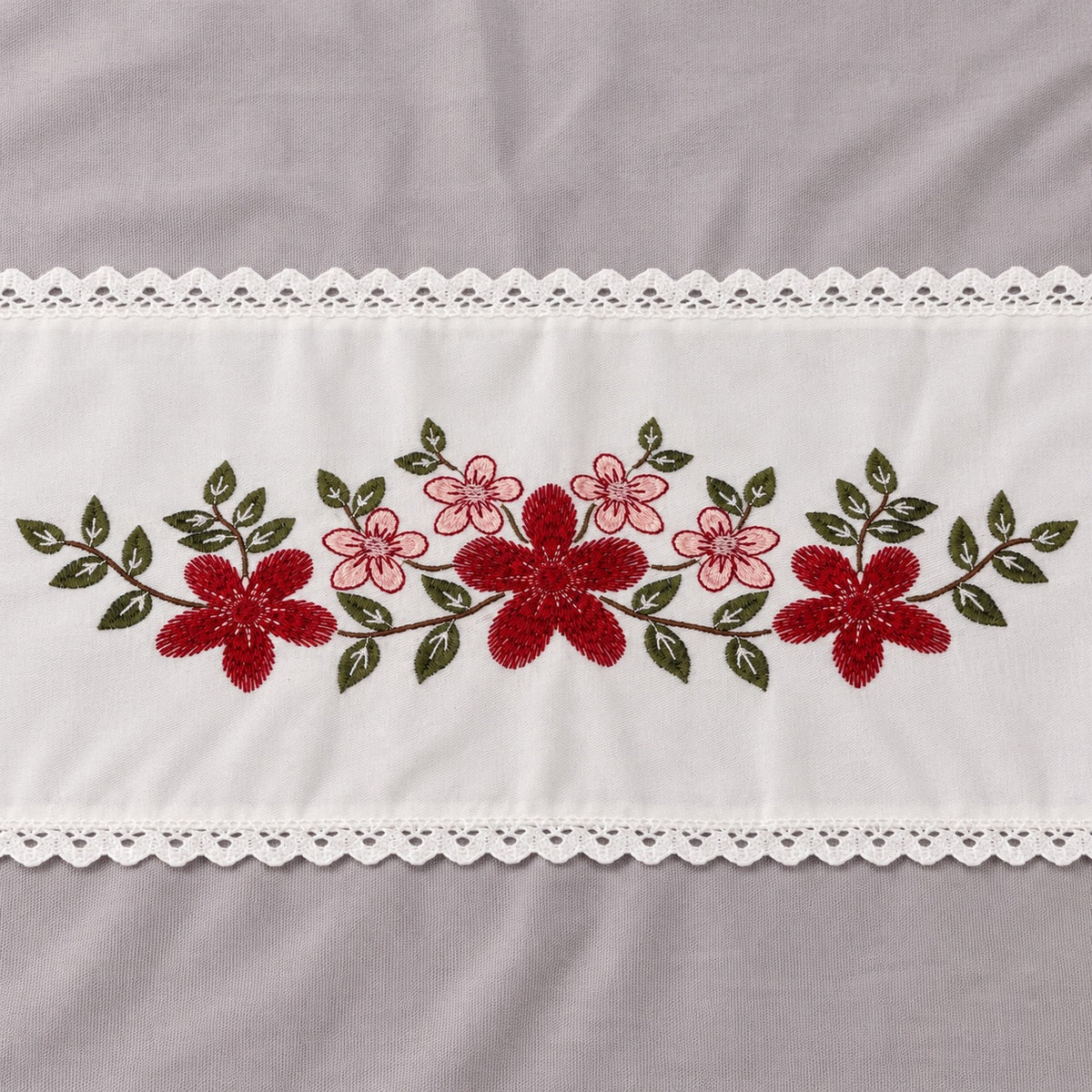 Waypoint Grey Blossom Cotton Bedsheet Set – Floral Embroidery & Lace Panel