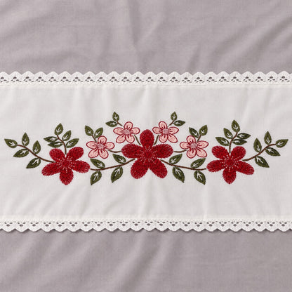 Waypoint Grey Blossom Cotton Bedsheet Set – Floral Embroidery & Lace Panel