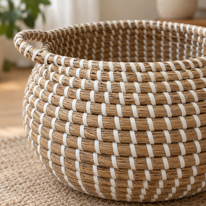Waypoint Natural Rattan Storage Basket – White Weave & Handles