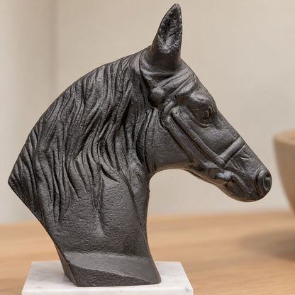 Waypoint Black Horse Head Aluminium Sculpture on Marble Base