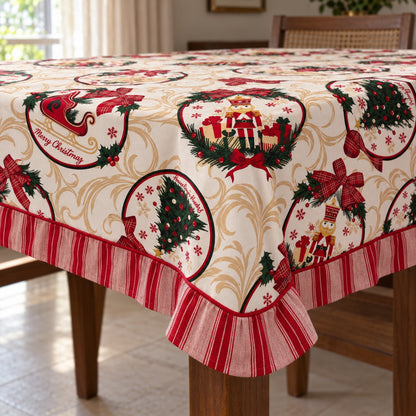 Waypoint Ivory Christmas Medallion Tablecloth – Striped Frill