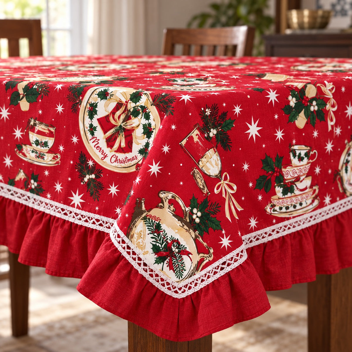 Waypoint Christmas Feast Red Tablecloth – Lace & Frill