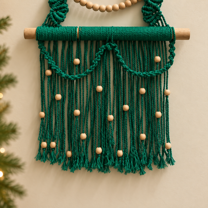 Green Macramé Christmas Tree Wall Hanging