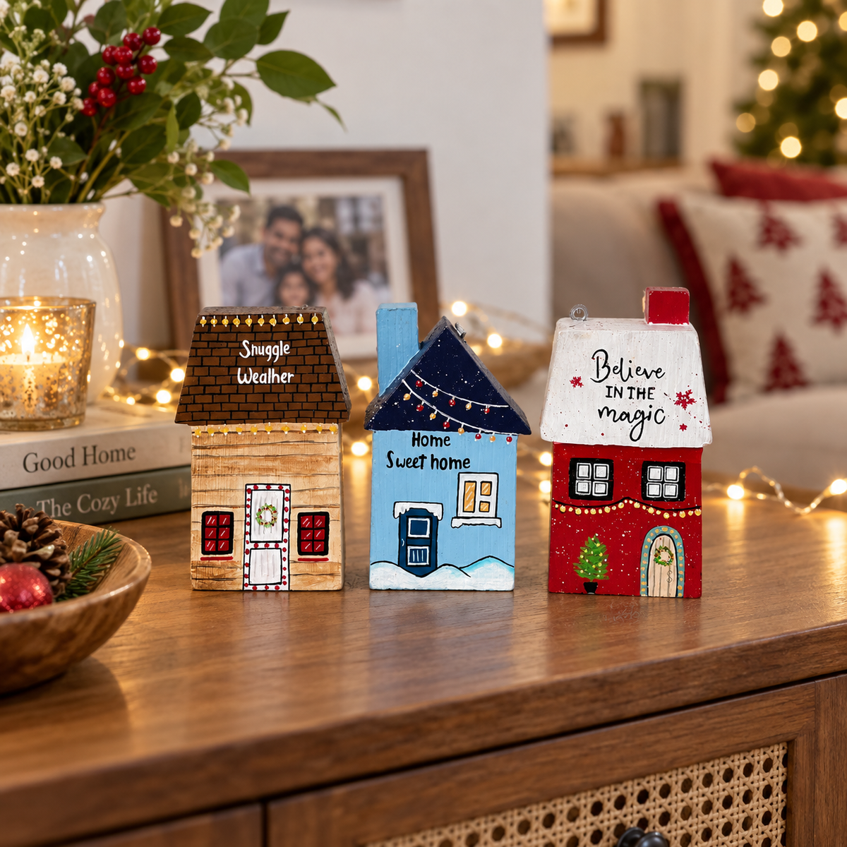 Snowy Xmas Miniature House Set of 3