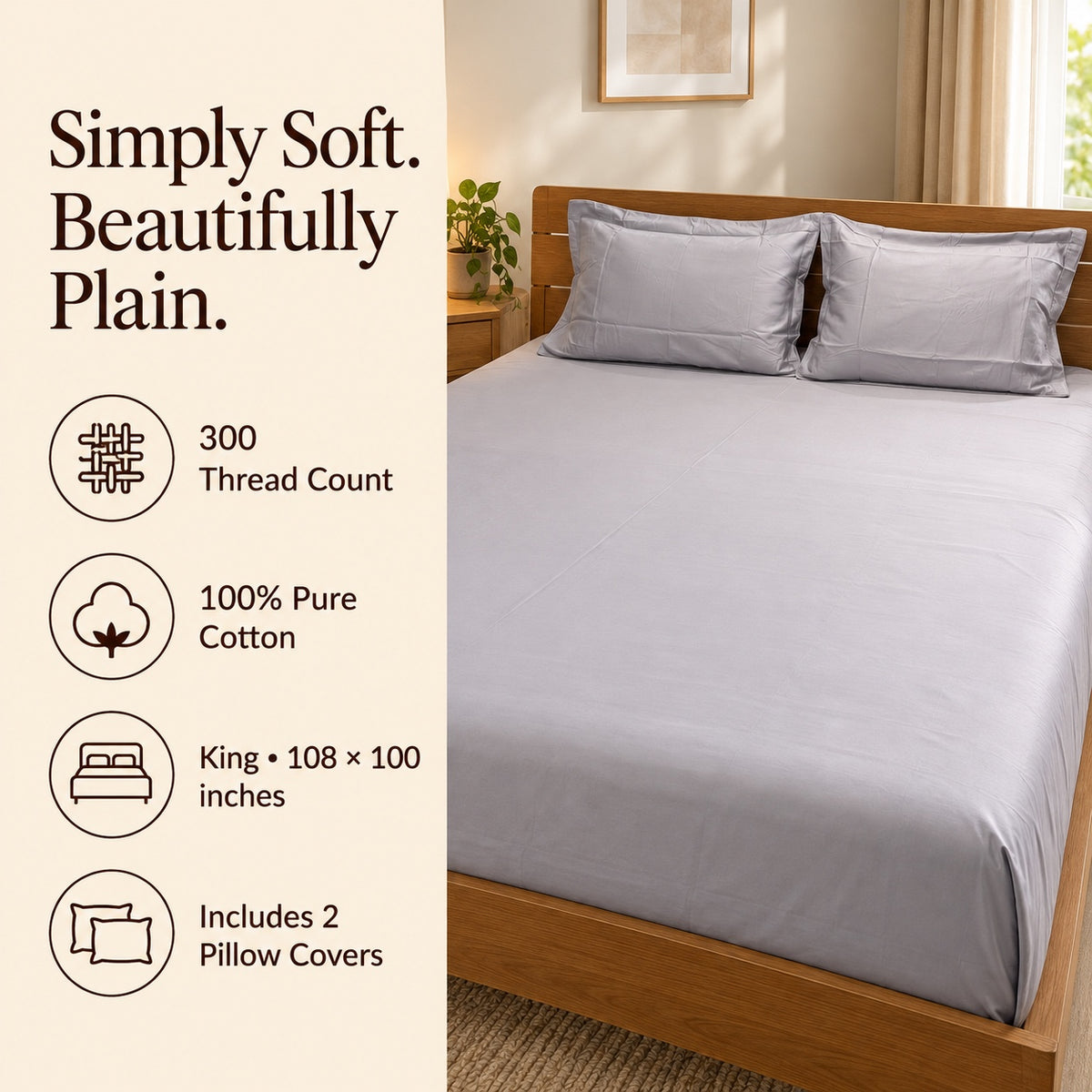 Waypoint Silver Mist 300 TC Pure Cotton King Bedsheet Set