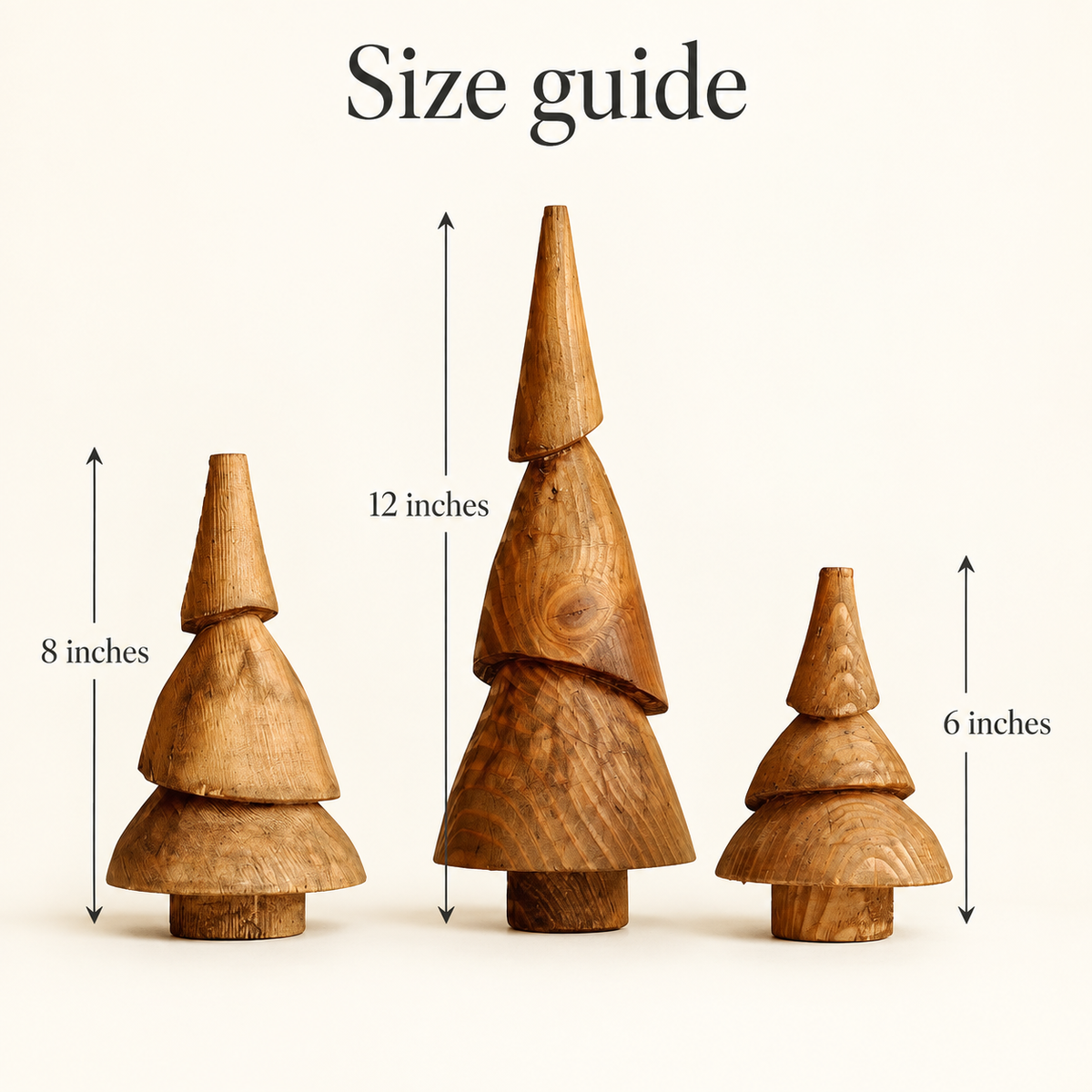 Handcarved Pinewood Christmas Tree Set of 3