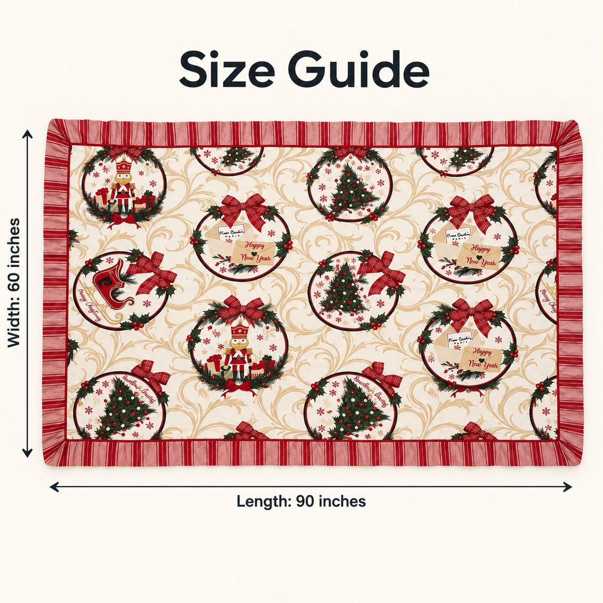 Waypoint Ivory Christmas Medallion Tablecloth – Striped Frill