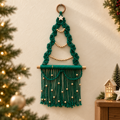 Green Macramé Christmas Tree Wall Hanging