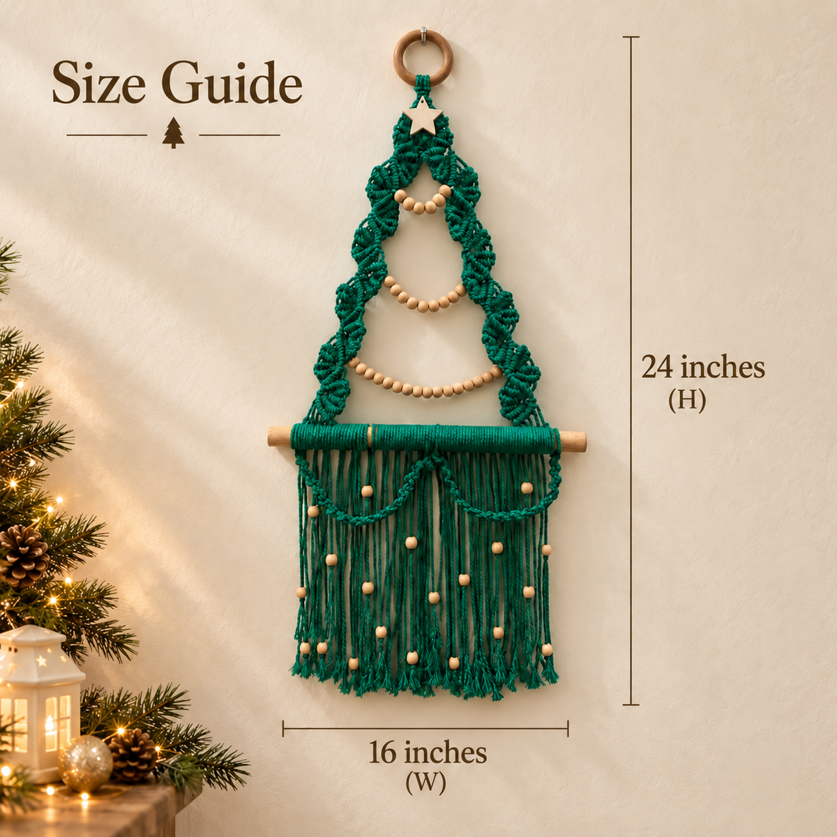 Green Macramé Christmas Tree Wall Hanging