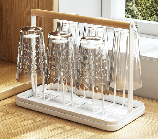 Wooden Handle Glass Holder with Water Tray — view 1