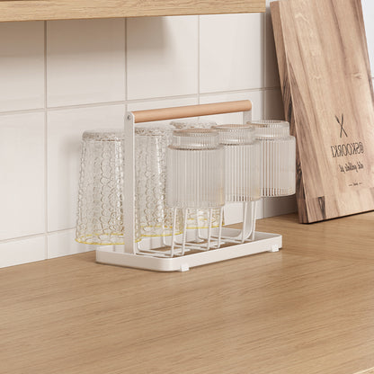 Wooden Handle Glass Holder with Water Tray — view 2