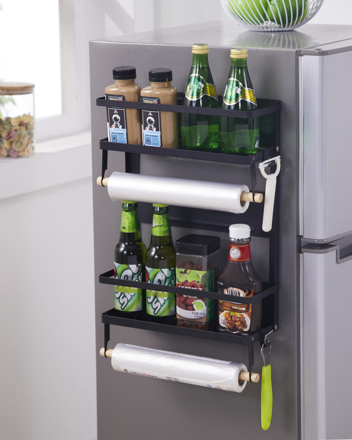 Double-Shelf Magnetic Storage Rack in black