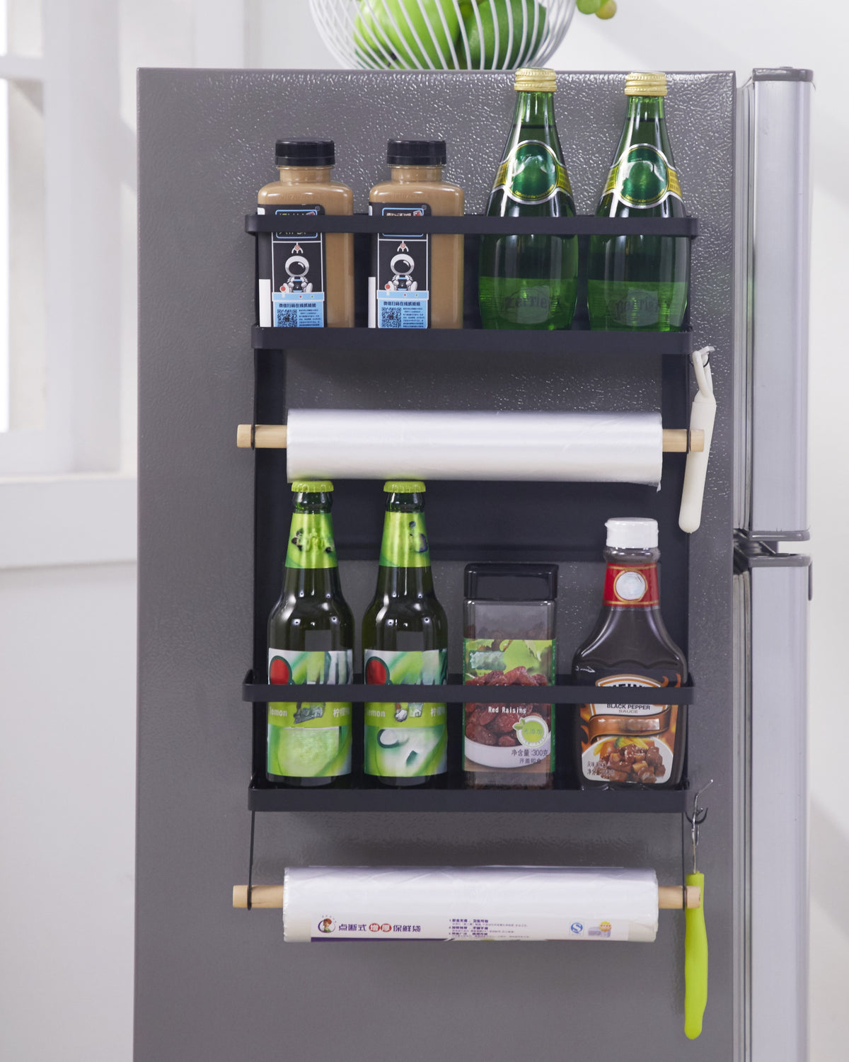 Double-Shelf Magnetic Storage Rack in black
