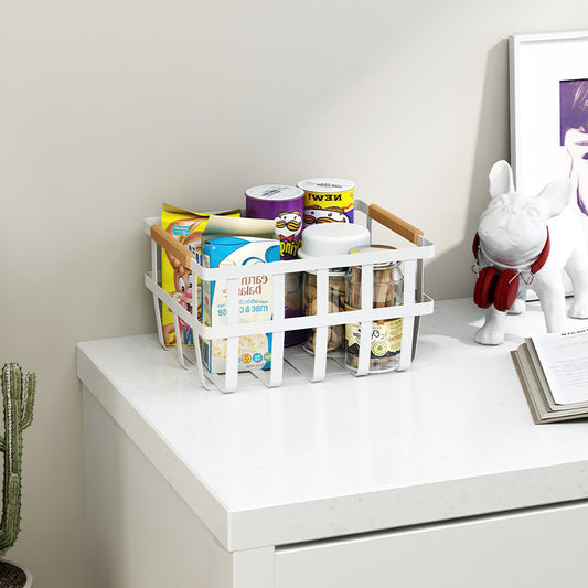White Carbon Steel Storage Basket with Handles