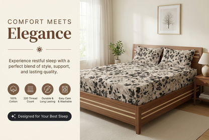 Waypoint Noir Bloom Cotton Bedsheet – Botanical Vine Design
