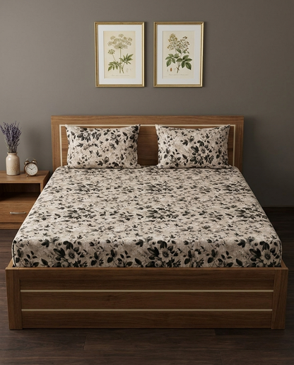 Waypoint Noir Bloom Cotton Bedsheet – Botanical Vine Design