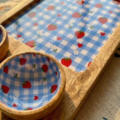 Wood Serving Platter W/ 2 Bowls