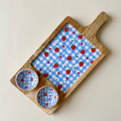 Wood Serving Platter W/ 2 Bowls