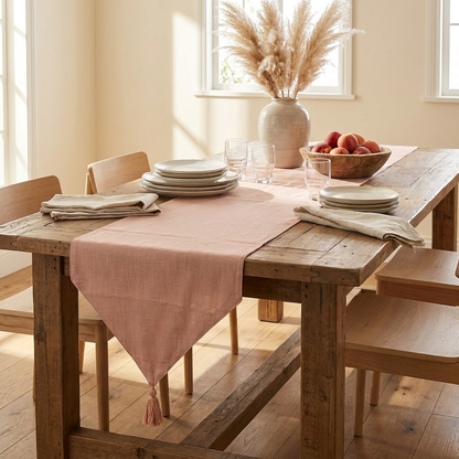 Waypoint Blush Slub Cotton Table Runner – Tassel Tip Design