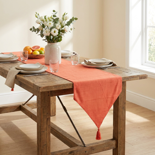 Waypoint Coral Slub Cotton Table Runner – Tassel Tip Design