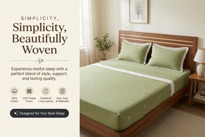Waypoint Sage Daisy Cotton Bedsheet – Embroidered Lace Design