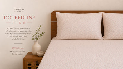 Waypoint 100% Cotton Doteedline Pink Bed Sheet with Geometric Pattern
