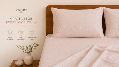 Waypoint 100% Cotton Doteedline Pink Bed Sheet with Geometric Pattern