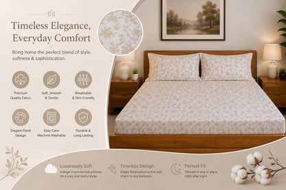 Waypoint 100% Cotton Ofwhite Floral Bed Sheet Set with Pillowcases