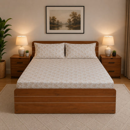 Waypoint 100% Cotton Ofwhite Floral Bed Sheet Set with Pillowcases