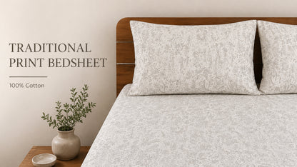 Waypoint 100% Cotton Traditional Print Bed Sheet Set with Grey Damask