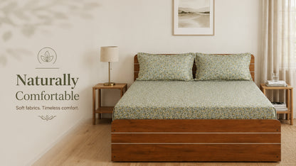 Waypoint 100% Cotton Green Tradi Bed Sheet Set with Floral Print
